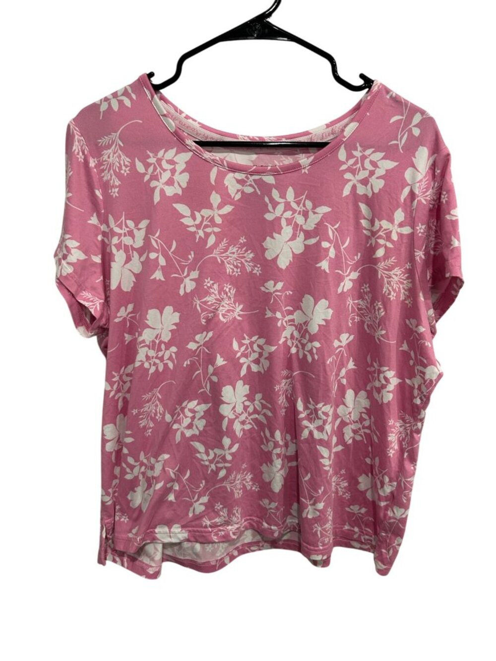 Muk Luks Floral Short Sleeve Pajama Top Pink White Sz XL Petite Lounge Sleepwear